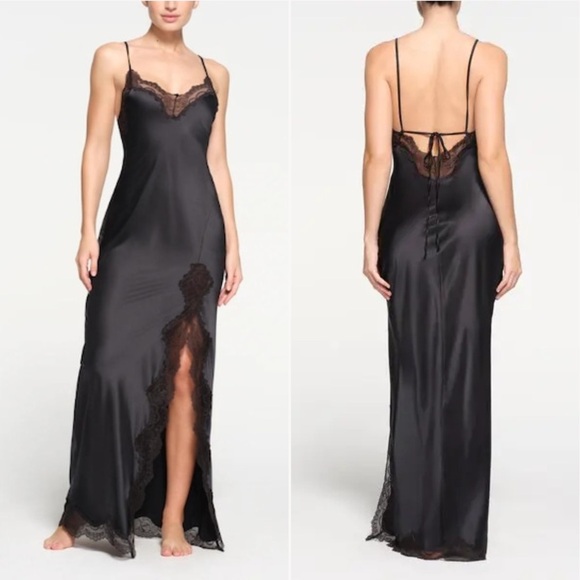 SKIMS Dresses & Skirts - NWT | SKIMS | Onyx Woven Shine Lace Lace Maxi Dress | XS